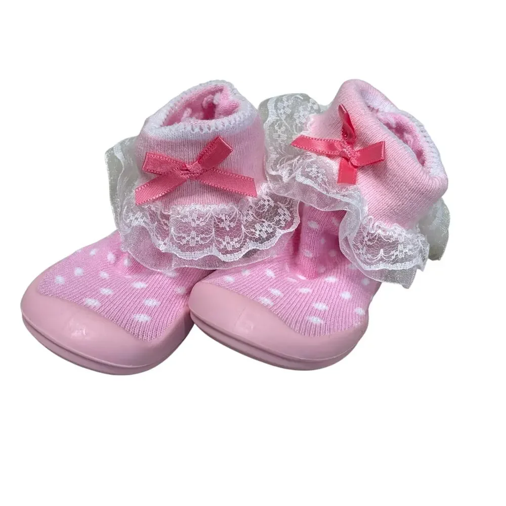 5/$15 Pink Polka Dot Sock Shoes - Nuby Snekz - 115/21.5
